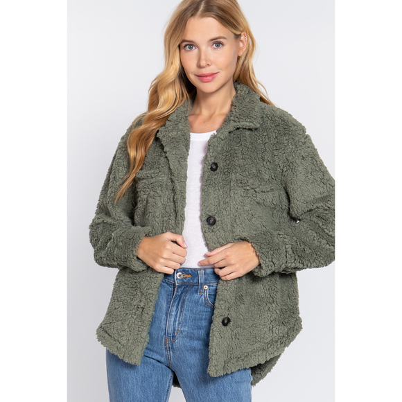 Long Slv Flap Pocket Oversize Jacket - Picture 3 of 7